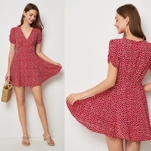 RUMOR red ditsy floral print fit and flare